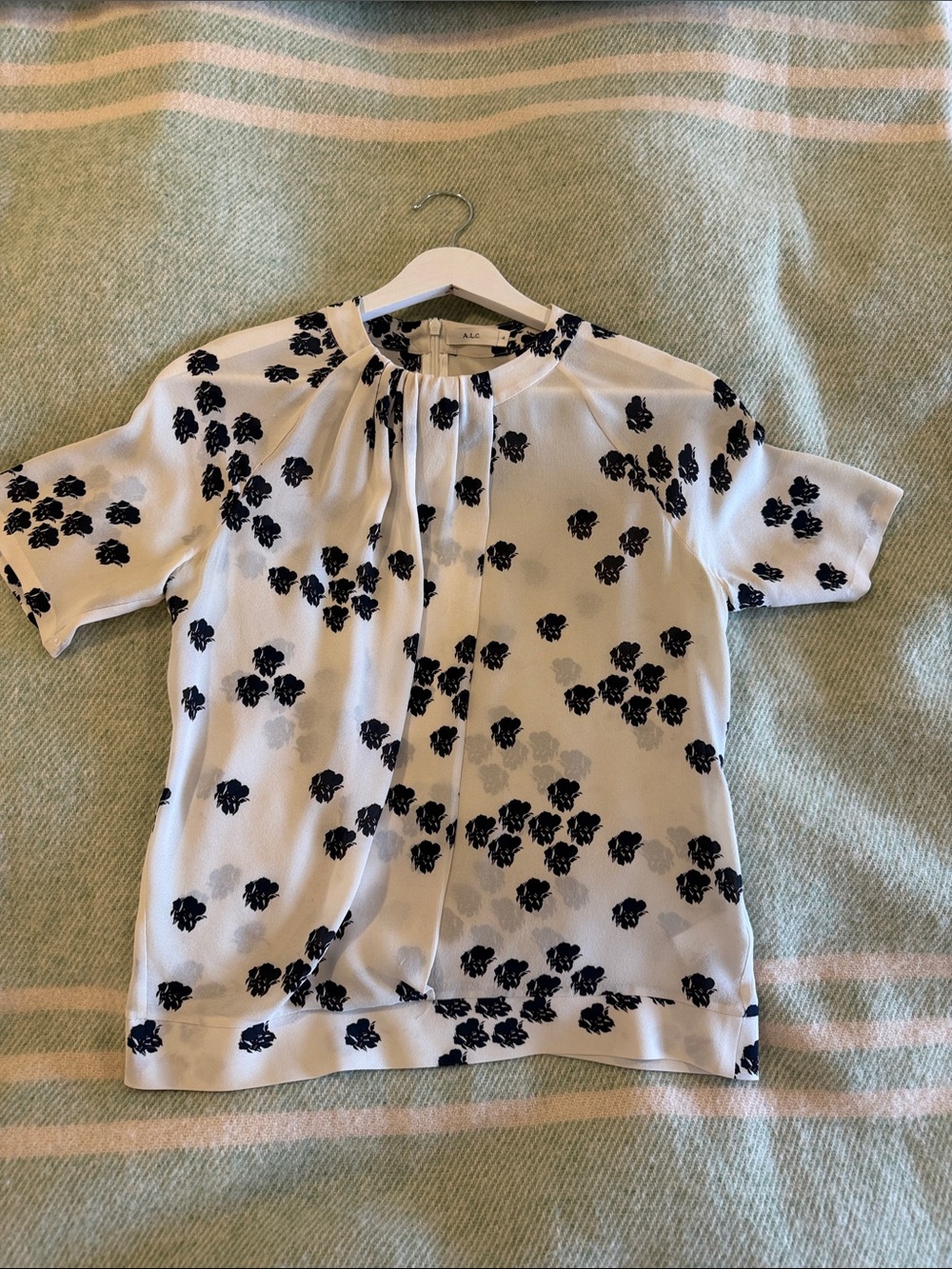 A.L.C. White Floral-Print Short Sleeve Top